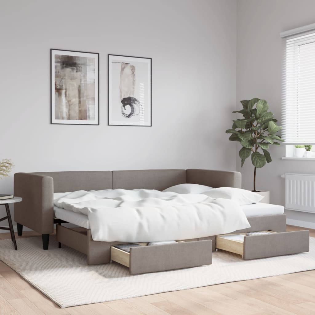 Καναπές Κρεβάτι Συρόμενος Taupe 90x200 εκ. Ύφασμα & Συρτάρια