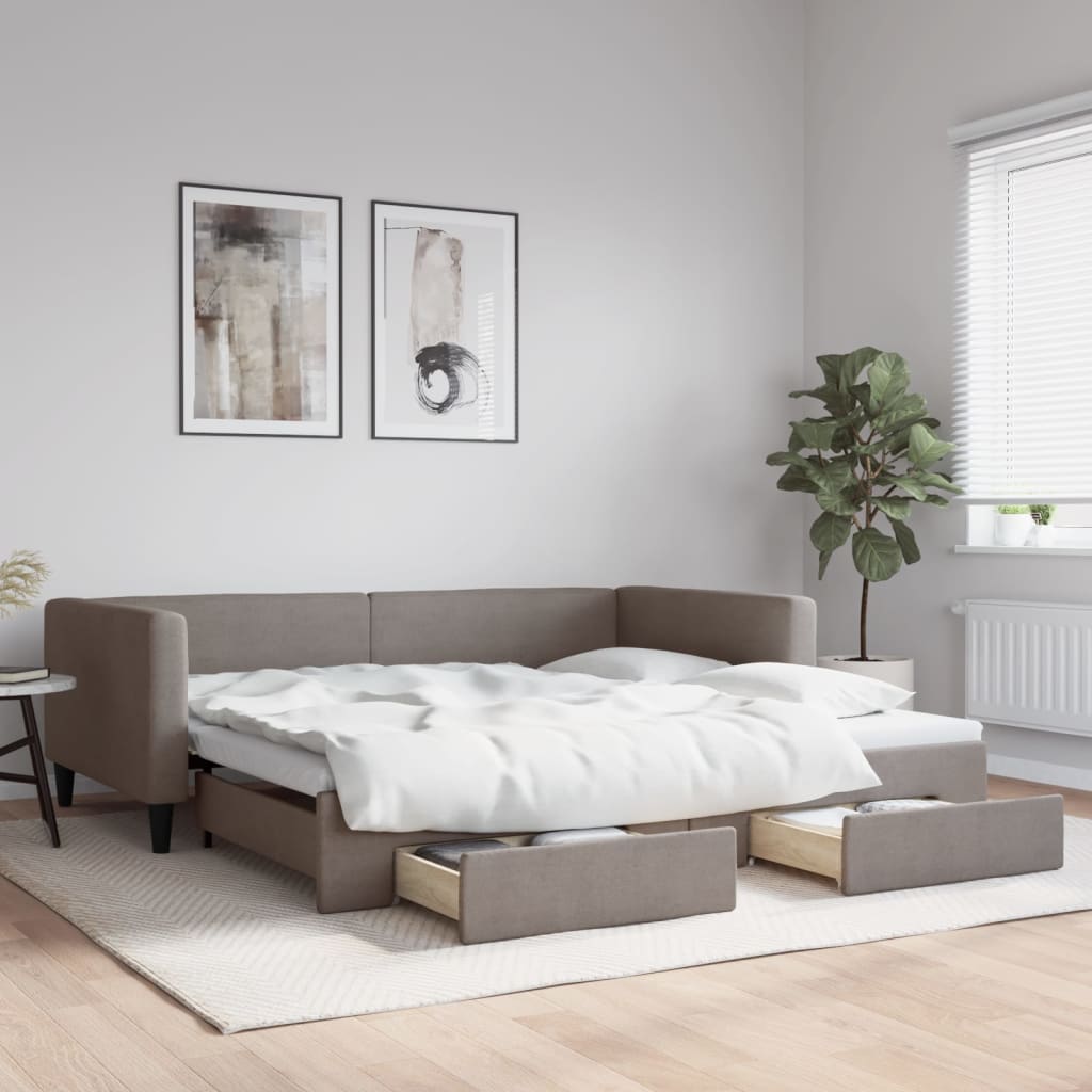 Καναπές Κρεβάτι Συρόμενος Taupe 100x200εκ. Υφασμάτινος Συρτάρια