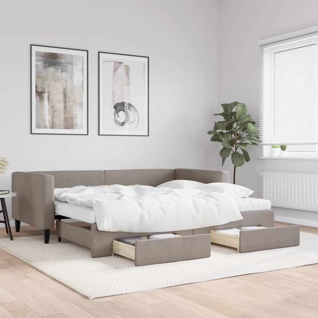 Καναπές Κρεβάτι Συρόμενος Taupe 90x200 εκ. Ύφασμα & Συρτάρια