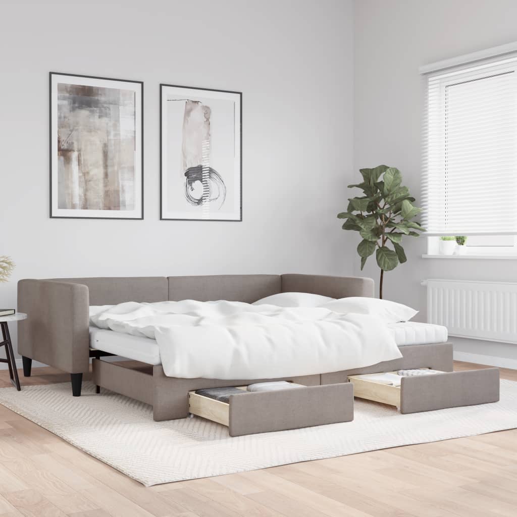Καναπές Κρεβάτι Συρόμενος Taupe 100x200εκ. Υφασμάτινος Συρτάρια