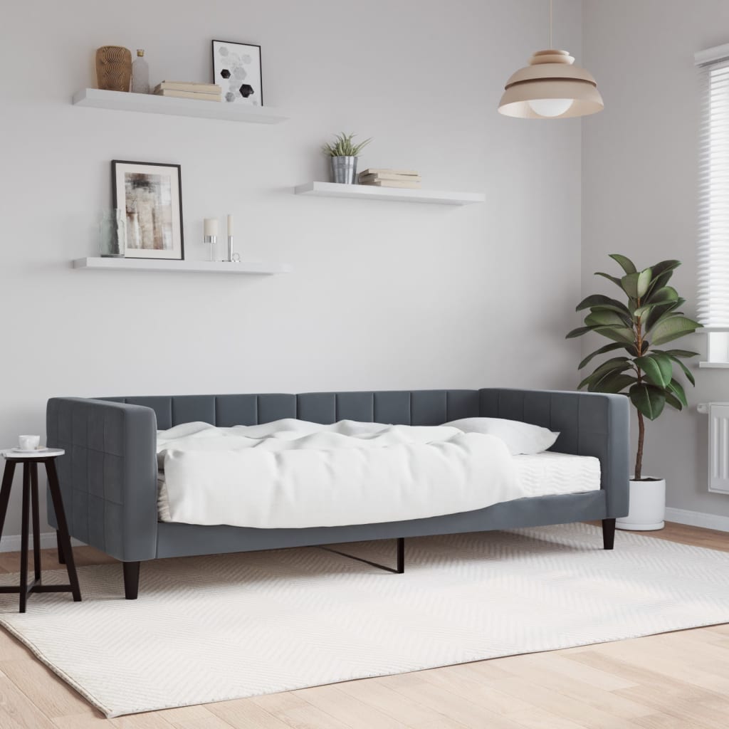 Κρεβάτι ημέρας με στρώμα σκούρο γκρι 90x190 cm Βελούδο