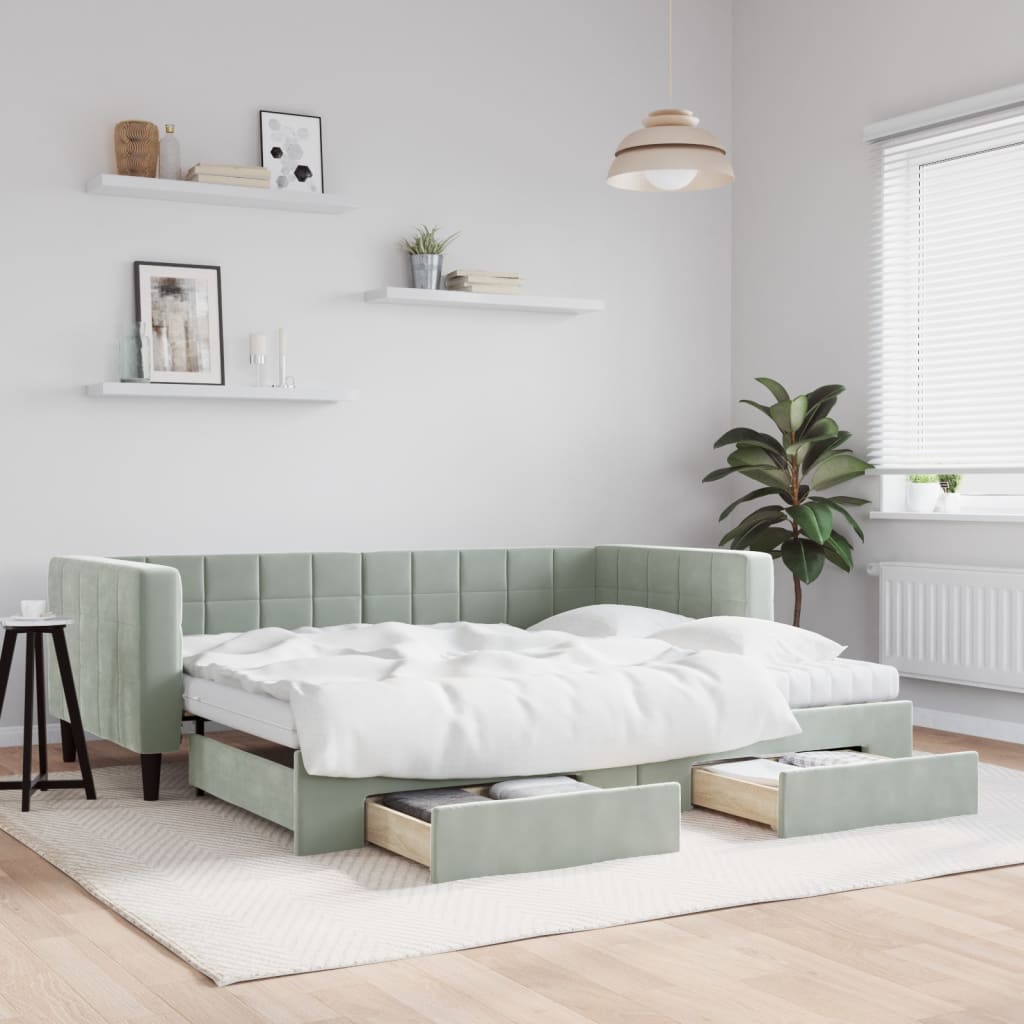 Καναπές Κρεβάτι Συρόμενος Αν. Γκρι 90x190 εκ. Βελούδο Συρτάρια - Pakobazaar