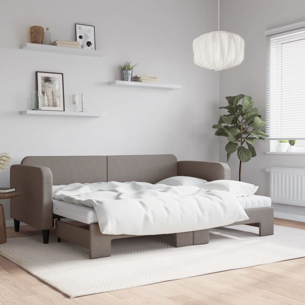 Καναπές Κρεβάτι Συρόμενος Taupe 80x200 εκ. Υφασμάτινος Στρώματα
