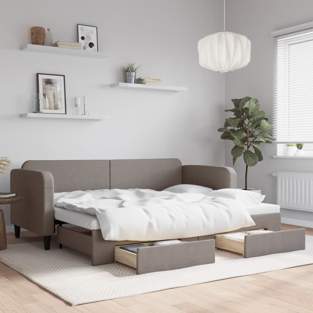 Καναπές Κρεβάτι Συρόμενος Taupe 80x200 εκ. Υφασμάτινος Συρτάρια