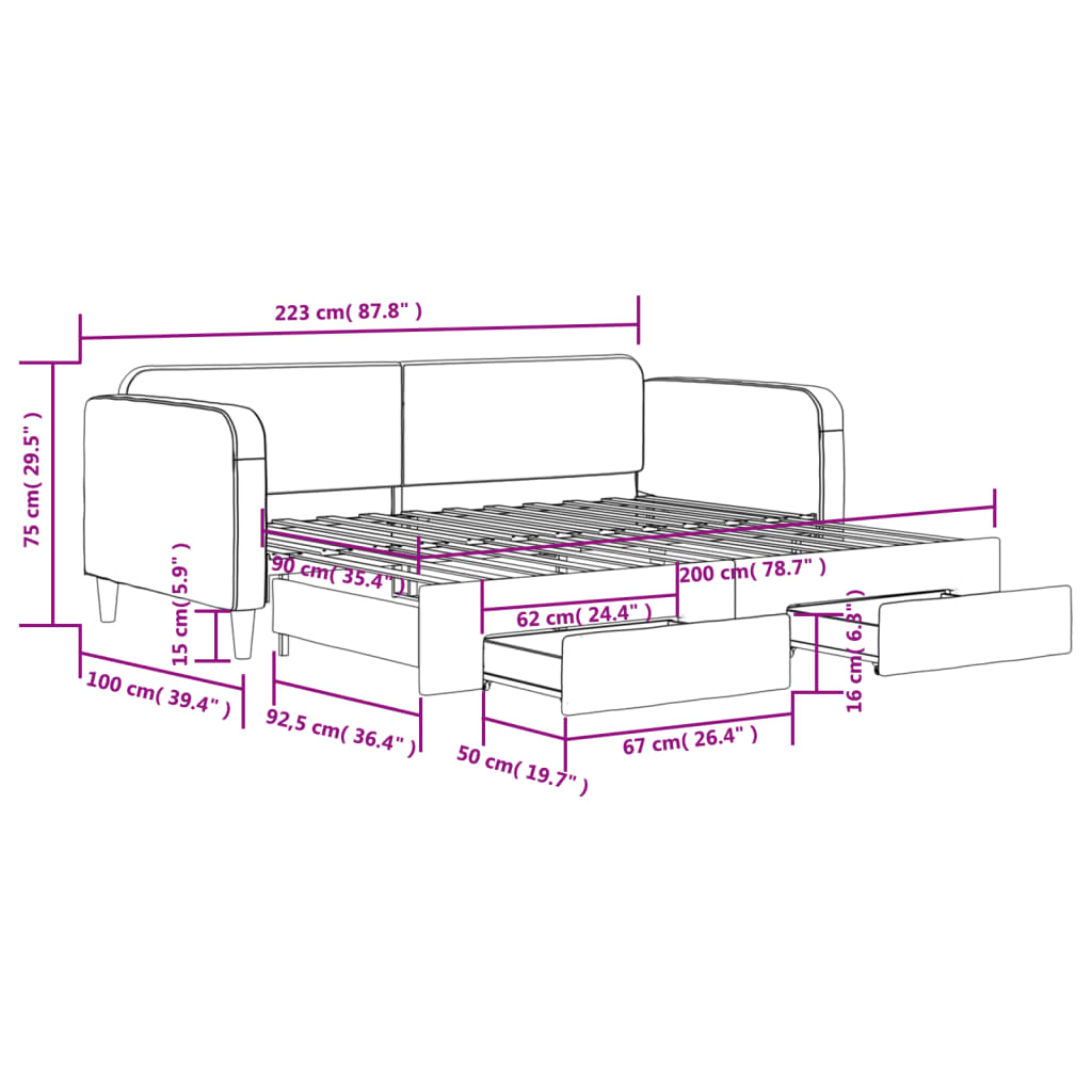 Καναπές Κρεβάτι Συρόμενος Taupe 90x200 εκ. Ύφασμα & Συρτάρια