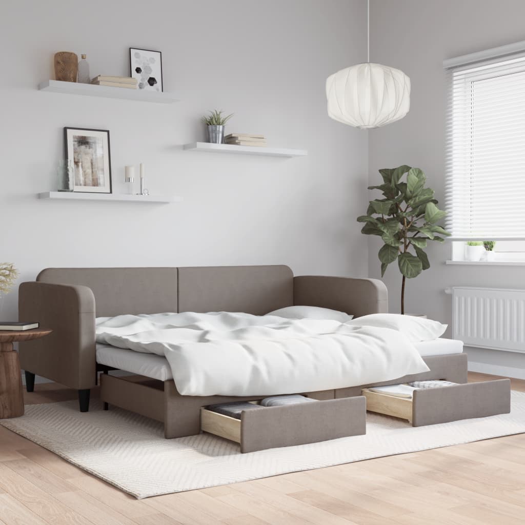 Καναπές Κρεβάτι Συρόμενος Taupe 90x200 εκ. Ύφασμα & Συρτάρια