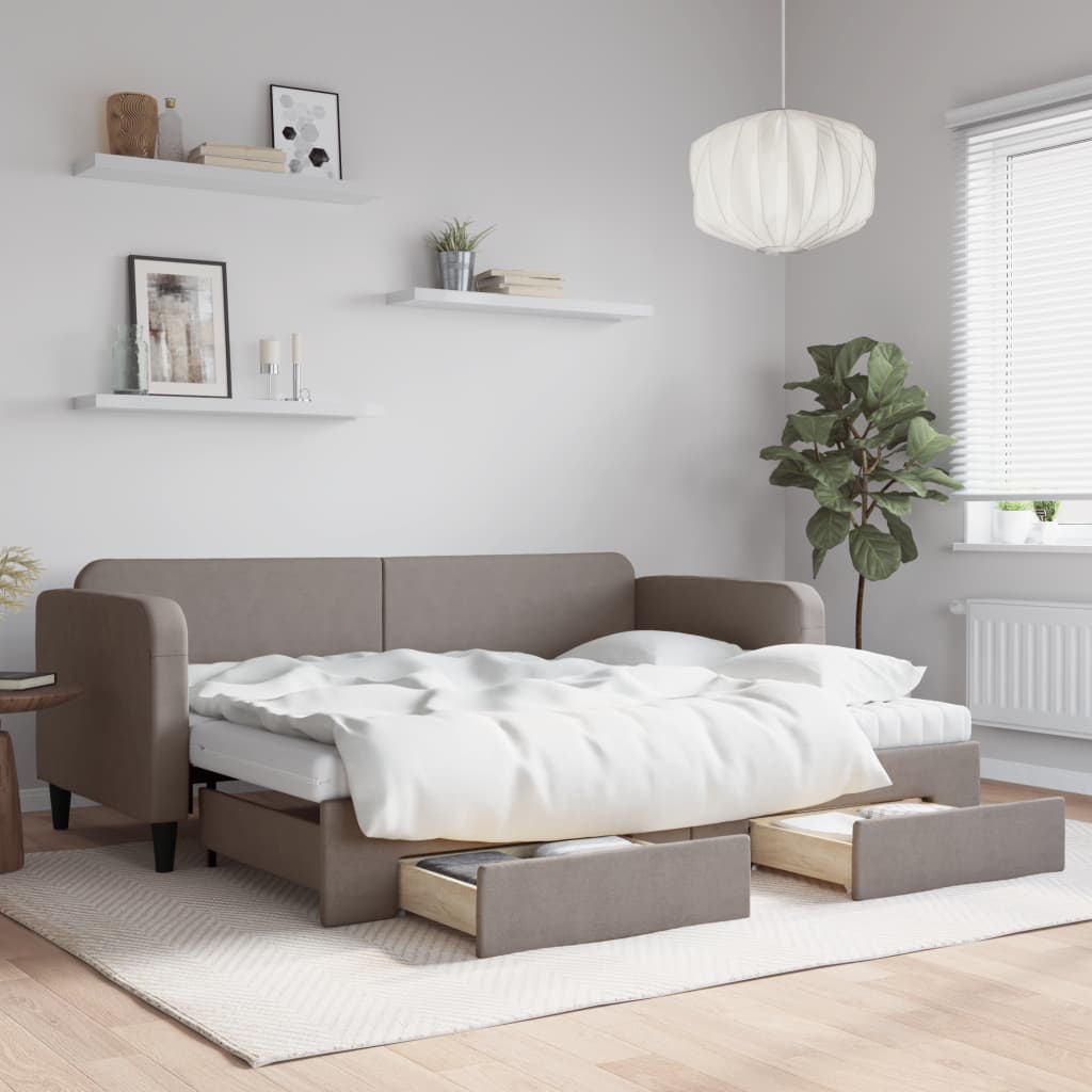 Καναπές Κρεβάτι Συρόμενος Taupe 80x200 εκ. Υφασμάτινος Συρτάρια