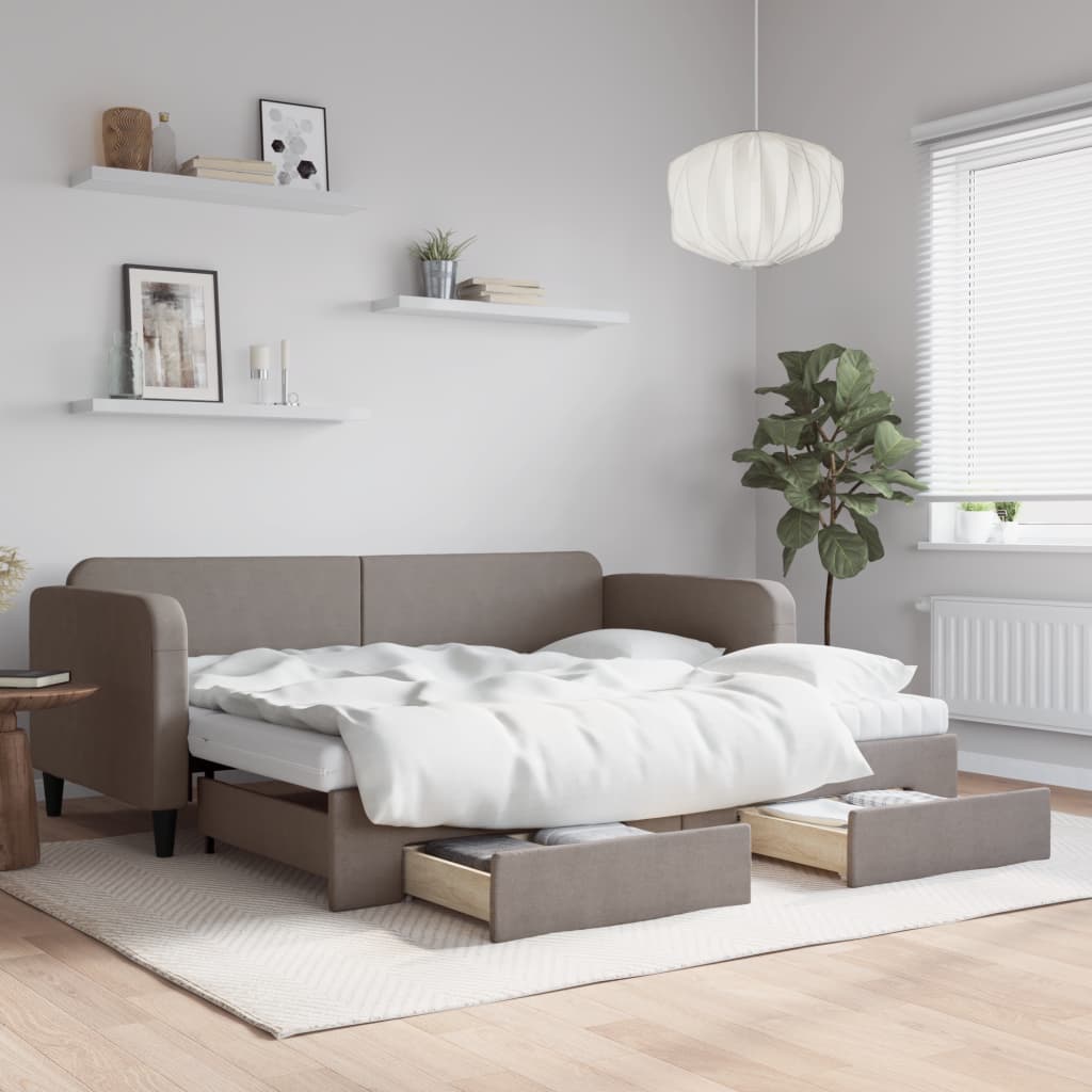 Καναπές Κρεβάτι Συρόμενος Taupe 90x200 εκ. Ύφασμα & Συρτάρια