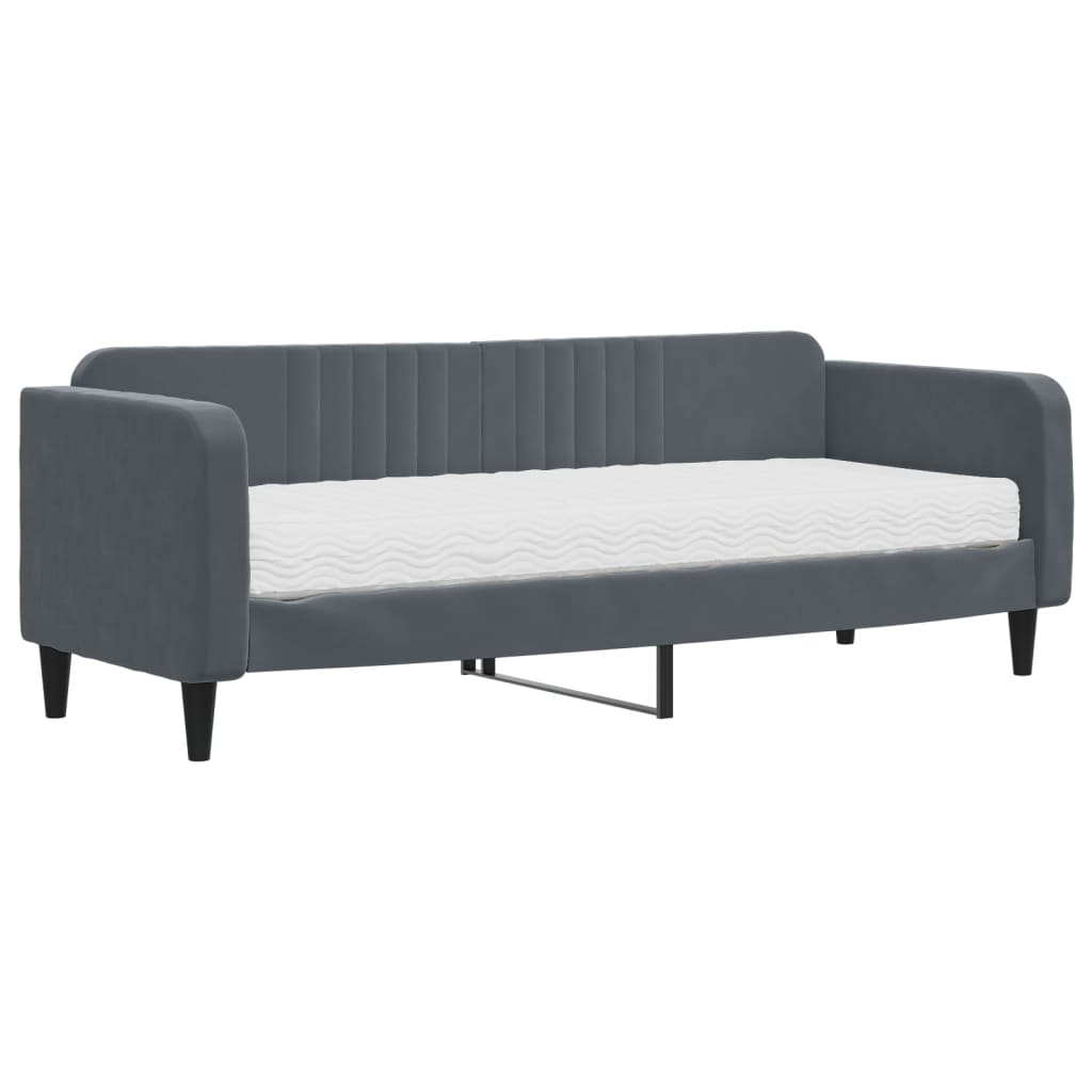 Καναπέ Κρεβάτι με Στρώμα Σκούρο Γκρι 80 x 200 εκ. Βελούδινος