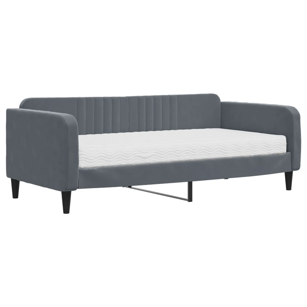 Κρεβάτι ημέρας με στρώμα σκούρο γκρι 90x190 cm Βελούδο