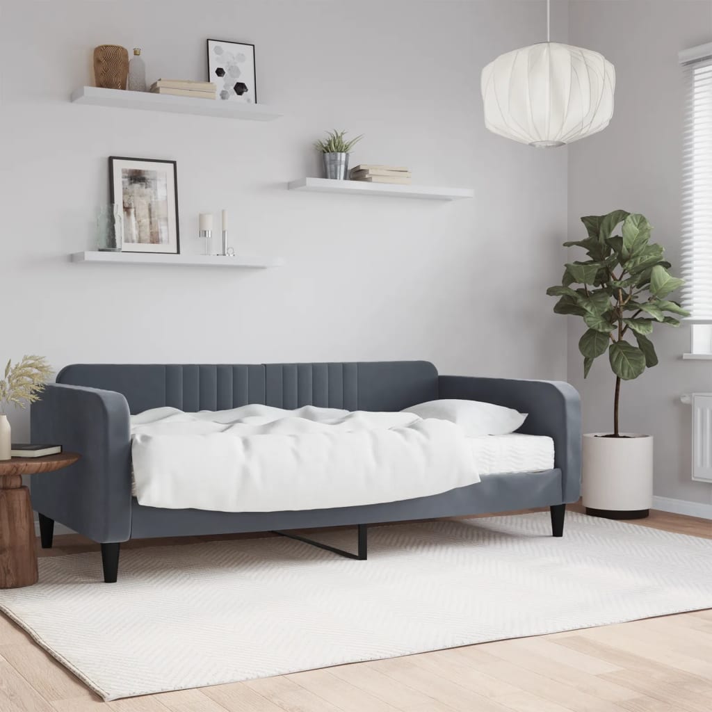 Κρεβάτι ημέρας με στρώμα σκούρο γκρι 90x190 cm Βελούδο