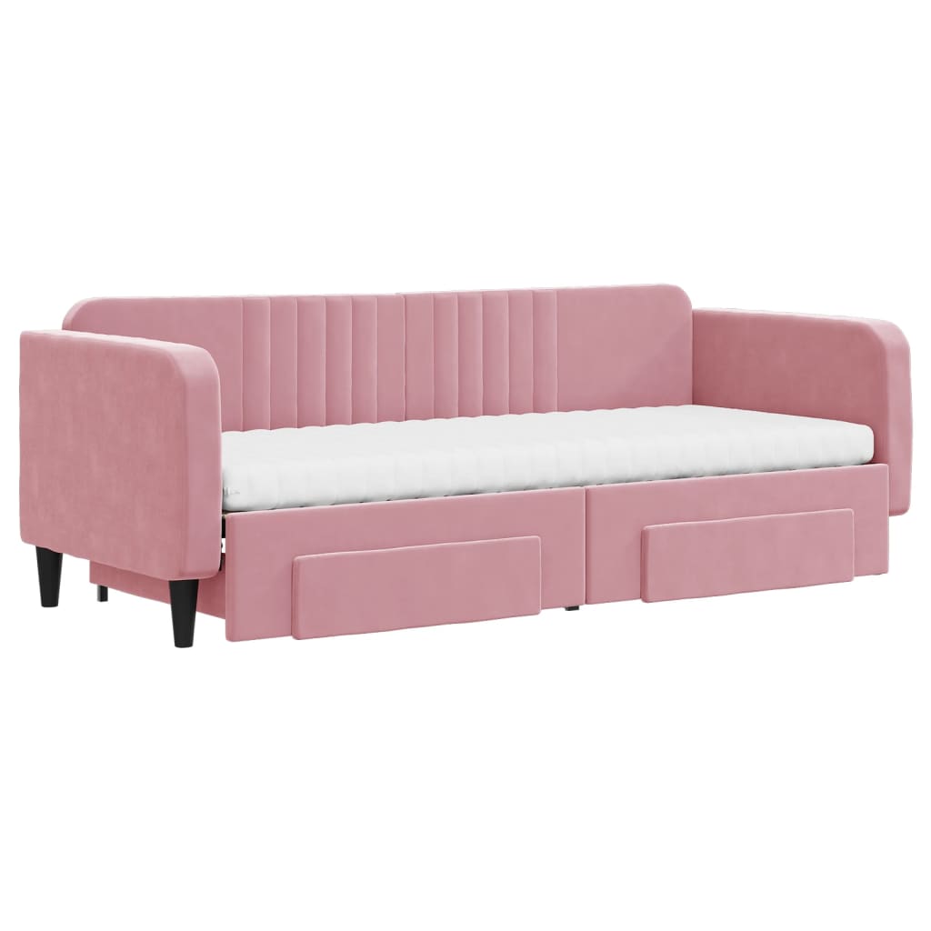 Καναπές Κρεβάτι Συρόμενος Ροζ 80x200 εκ. Βελούδινος Συρτάρια - Pakobazaar