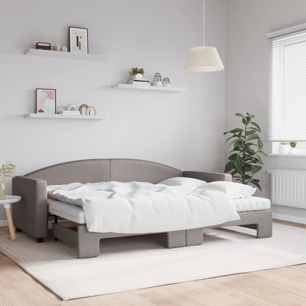 Καναπές Κρεβάτι Συρόμενος Taupe 80x200 εκ. Υφασμάτινος Στρώματα