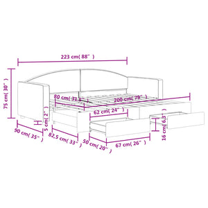 Καναπές Κρεβάτι Συρόμενος Μαύρος 80x200 εκ Υφασμάτινος Συρτάρια