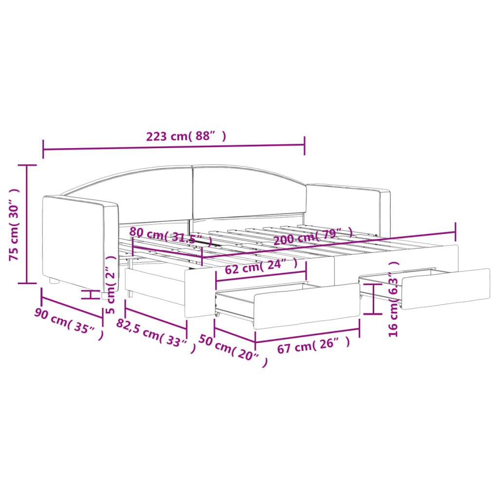 Καναπές Κρεβάτι Συρόμενος Taupe 80x200 εκ. Υφασμάτινος Συρτάρια