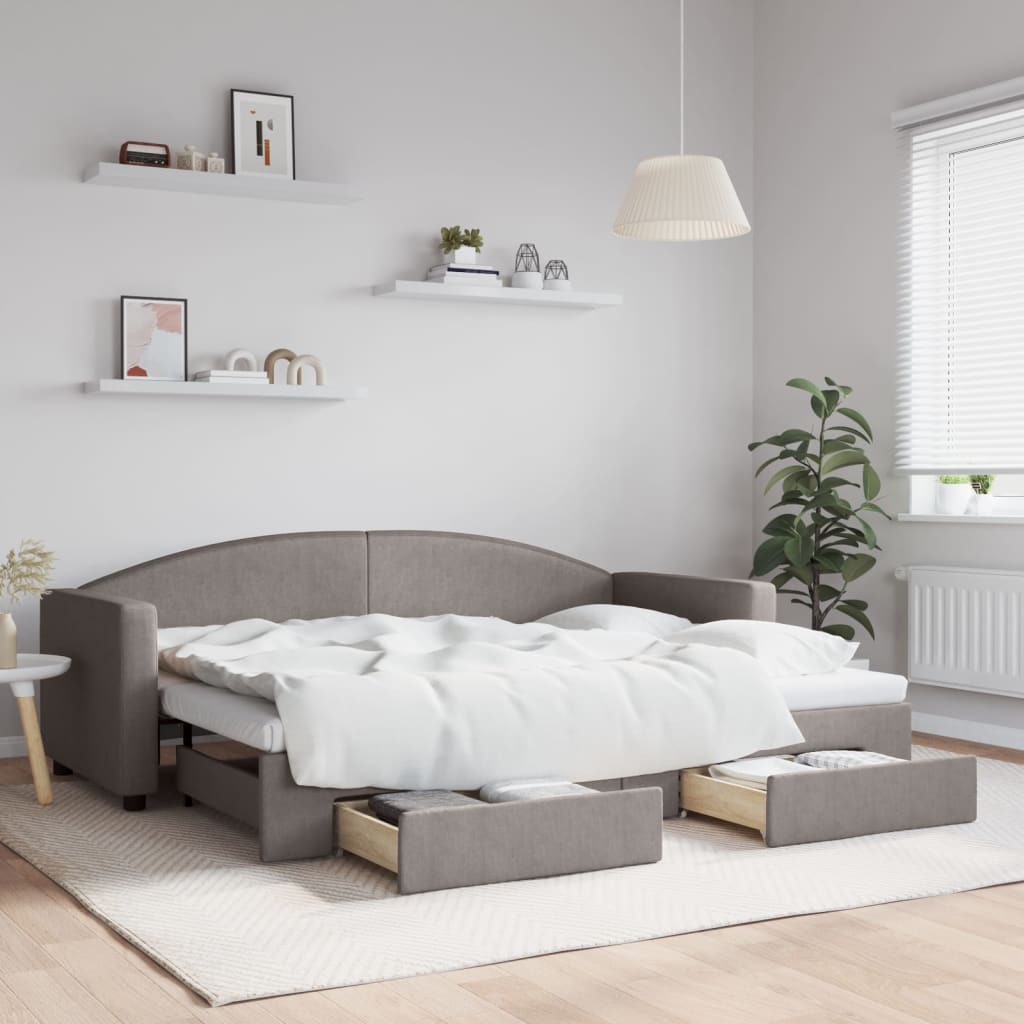 Καναπές Κρεβάτι Συρόμενος Taupe 80x200 εκ. Υφασμάτινος Συρτάρια