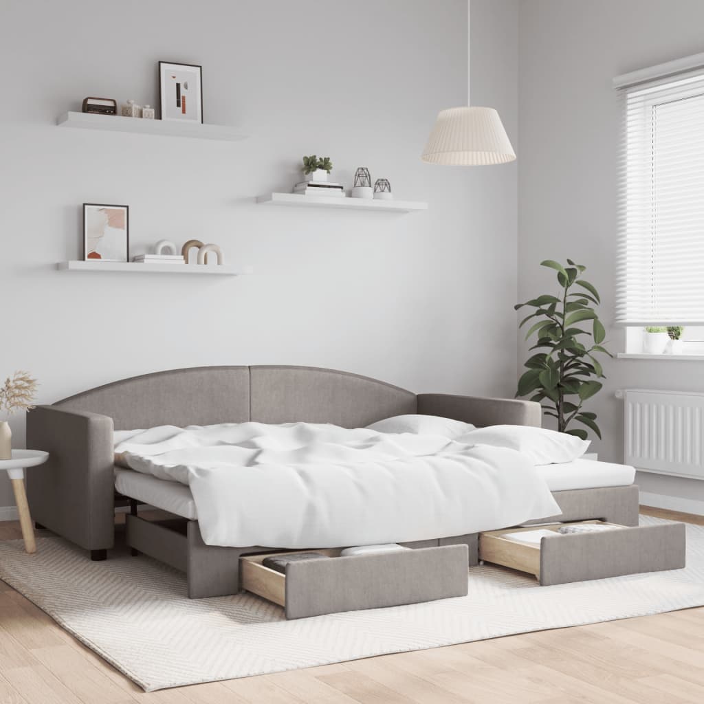 Καναπές Κρεβάτι Συρόμενος Taupe 90x200 εκ. Ύφασμα & Συρτάρια