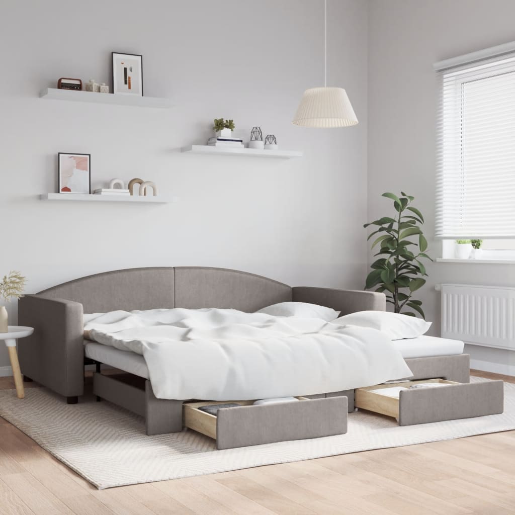Καναπές Κρεβάτι Συρόμενος Taupe 100x200εκ. Υφασμάτινος Συρτάρια