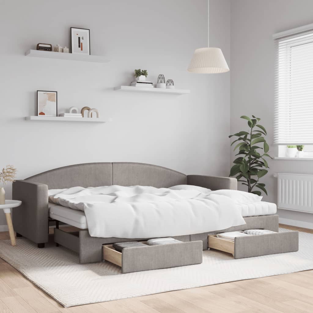 Καναπές Κρεβάτι Συρόμενος Taupe 80x200 εκ. Υφασμάτινος Συρτάρια