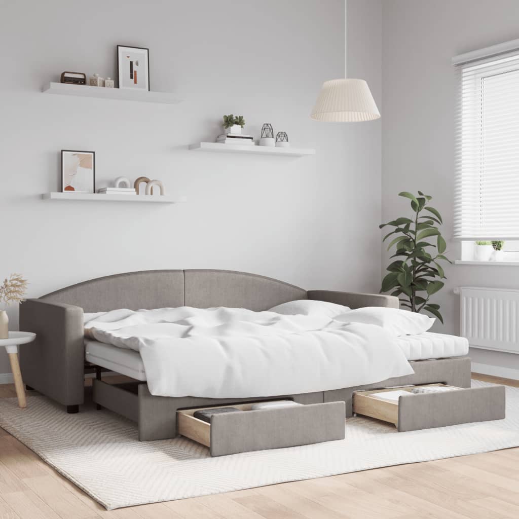 Καναπές Κρεβάτι Συρόμενος Taupe 90x200 εκ. Ύφασμα & Συρτάρια