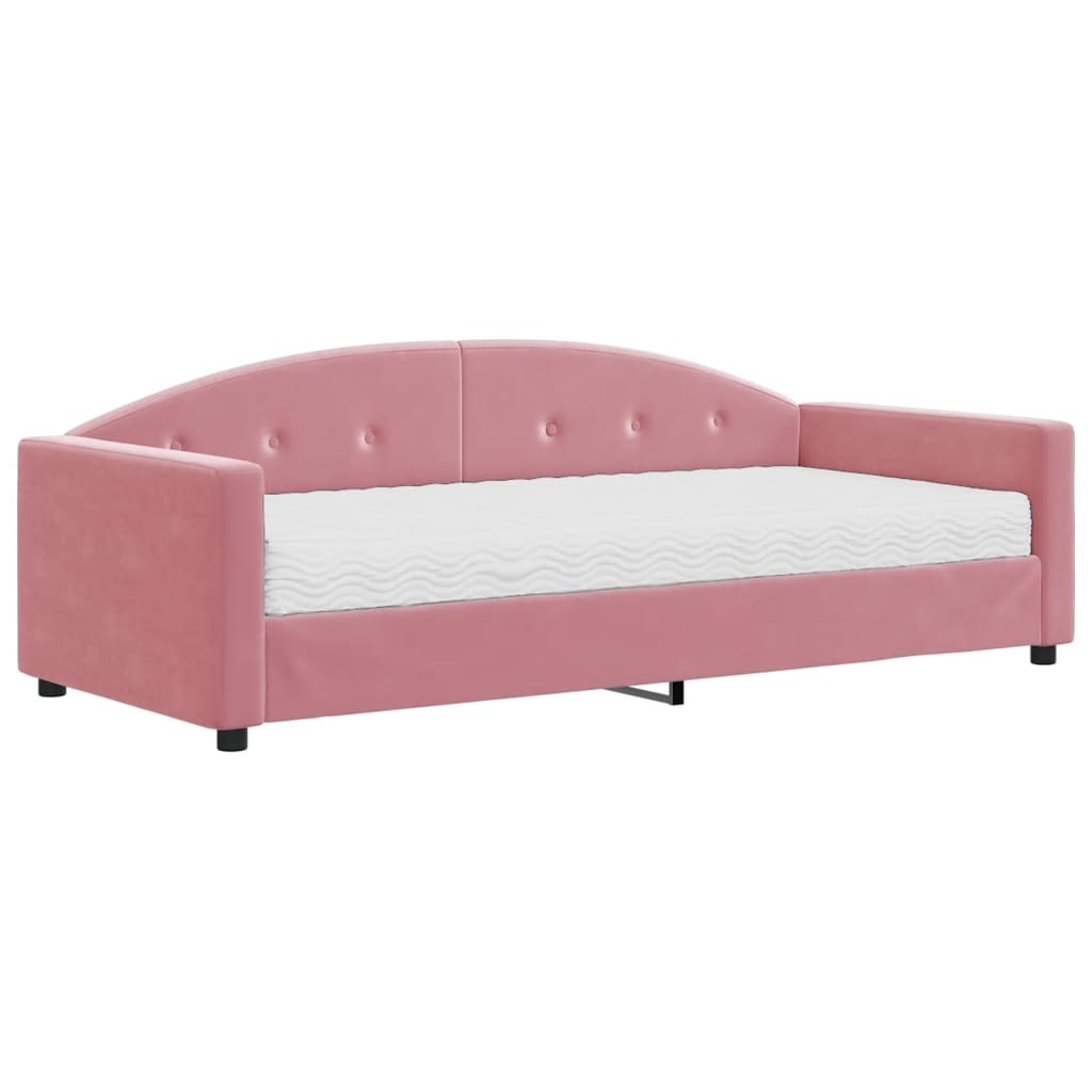 Καναπέ Κρεβάτι με Στρώμα Ροζ 90 x 200 εκ. Βελούδινος