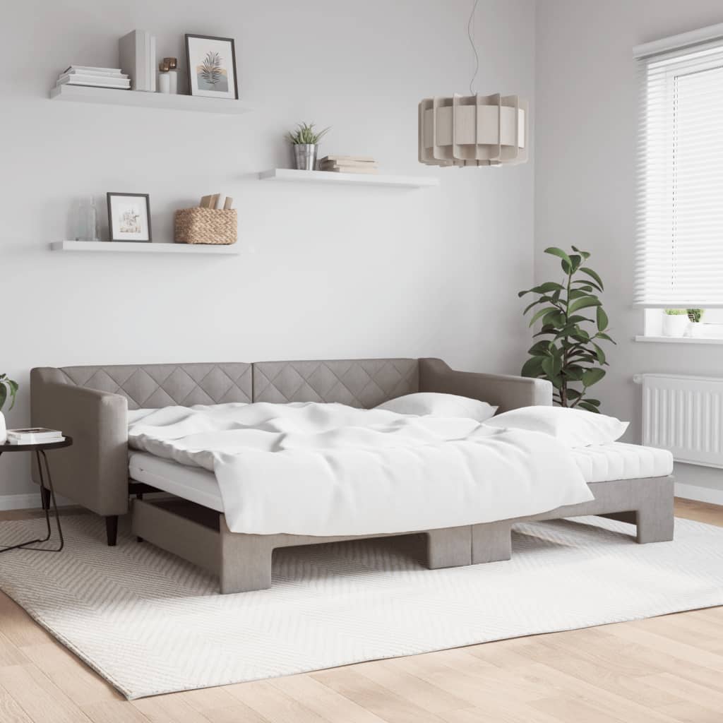 Καναπές Κρεβάτι Συρόμενος Taupe 100x200εκ. Υφασμάτινος Στρώματα