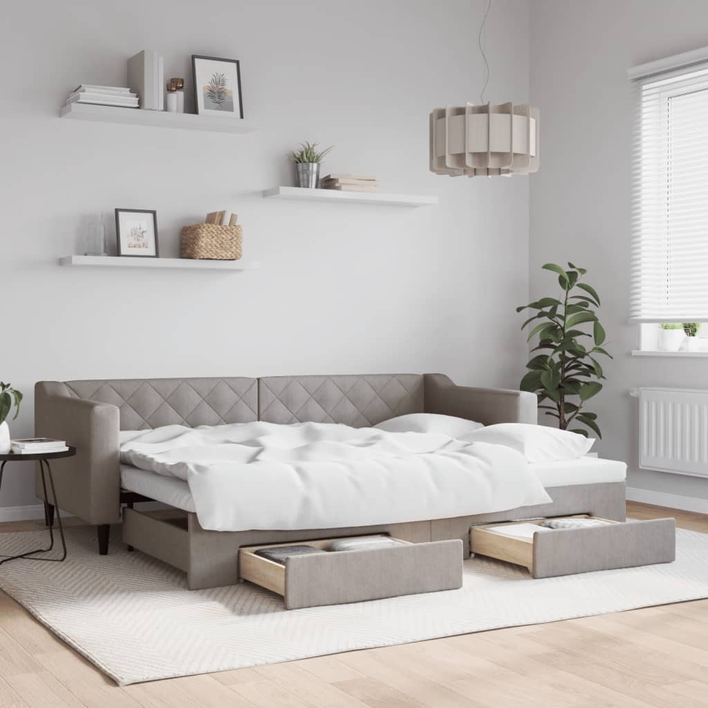 Καναπές Κρεβάτι Συρόμενος Taupe 80x200 εκ. Υφασμάτινος Συρτάρια