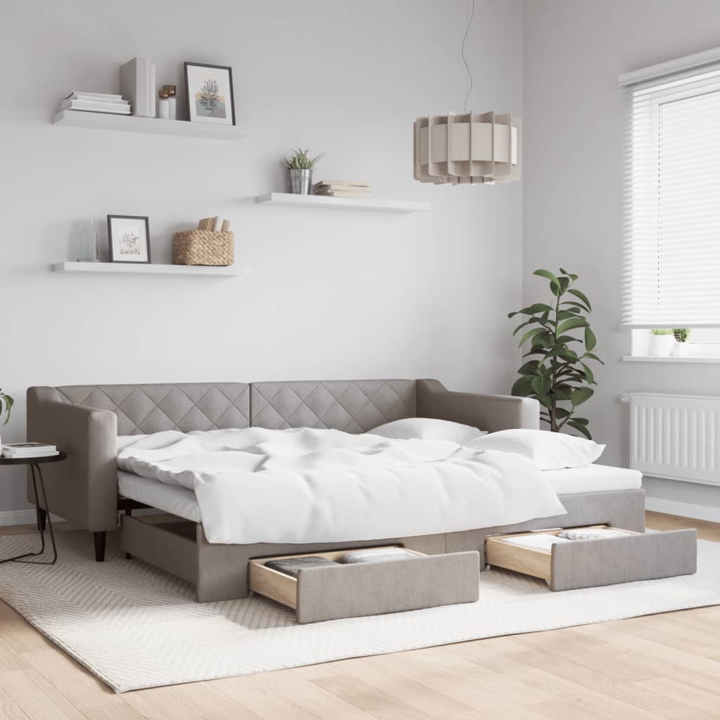 Καναπές Κρεβάτι Συρόμενος Taupe 90x200 εκ. Ύφασμα & Συρτάρια