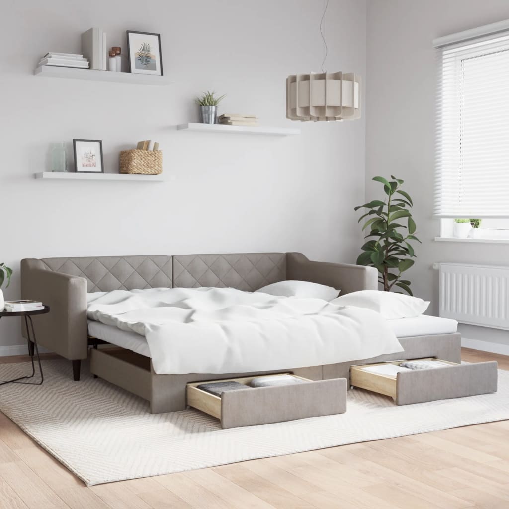Καναπές Κρεβάτι Συρόμενος Taupe 100x200εκ. Υφασμάτινος Συρτάρια
