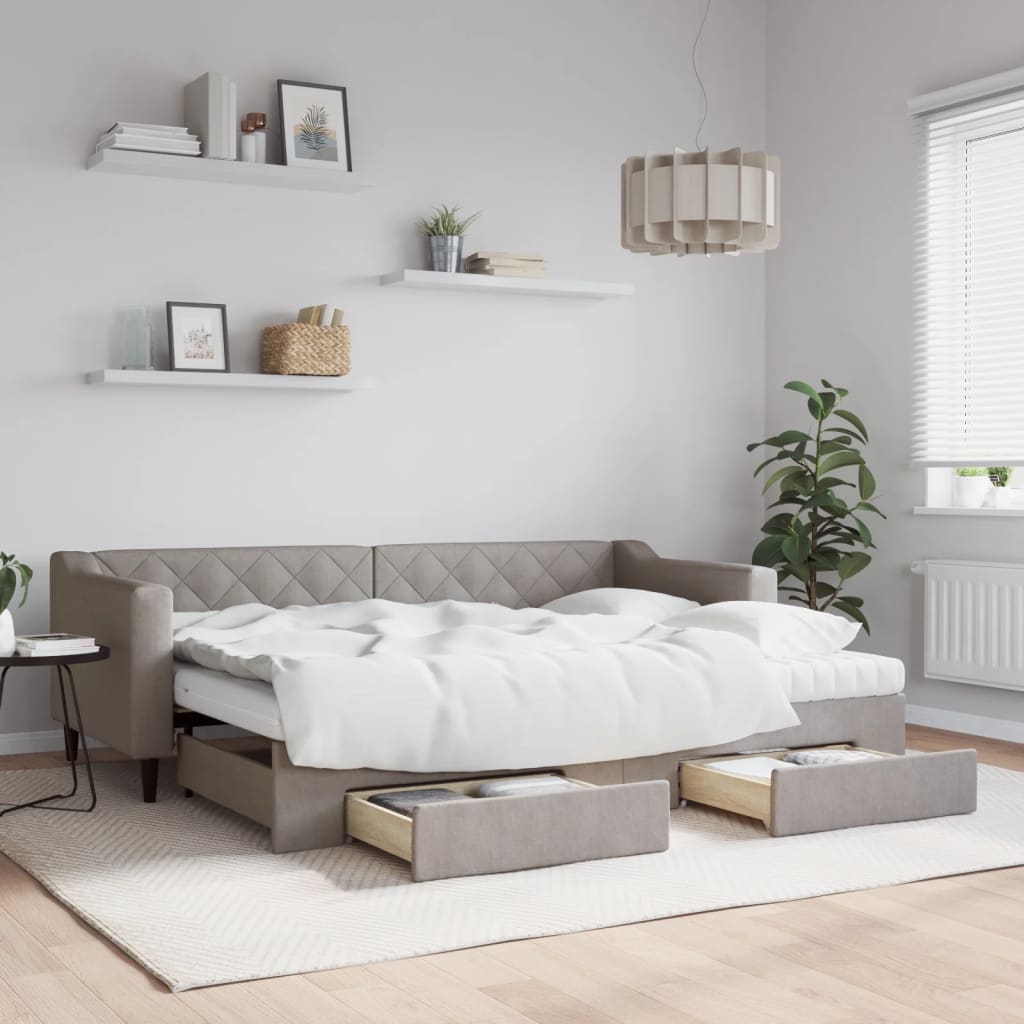 Καναπές Κρεβάτι Συρόμενος Taupe 80x200 εκ. Υφασμάτινος Συρτάρια