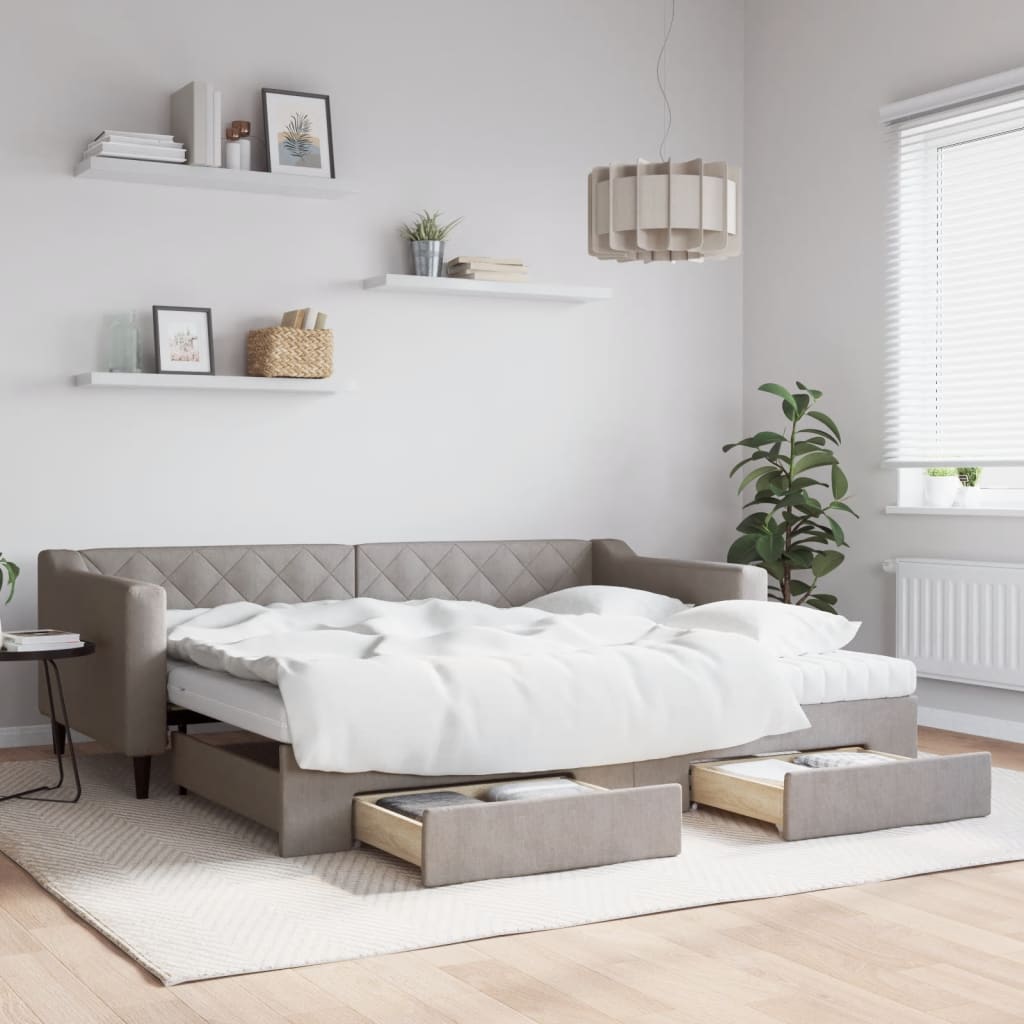 Καναπές Κρεβάτι Συρόμενος Taupe 90x200 εκ. Ύφασμα & Συρτάρια