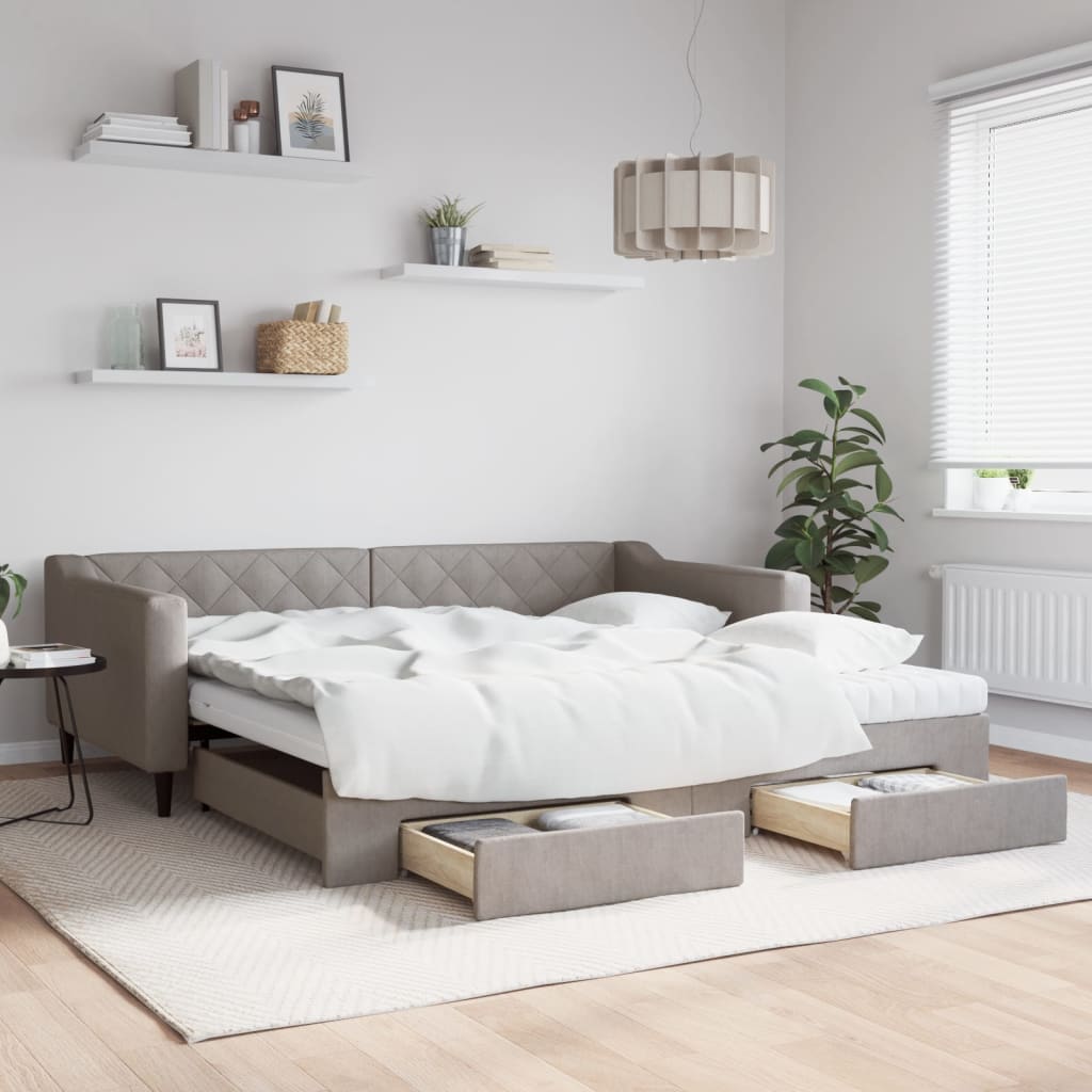Καναπές Κρεβάτι Συρόμενος Taupe 100x200εκ. Υφασμάτινος Συρτάρια