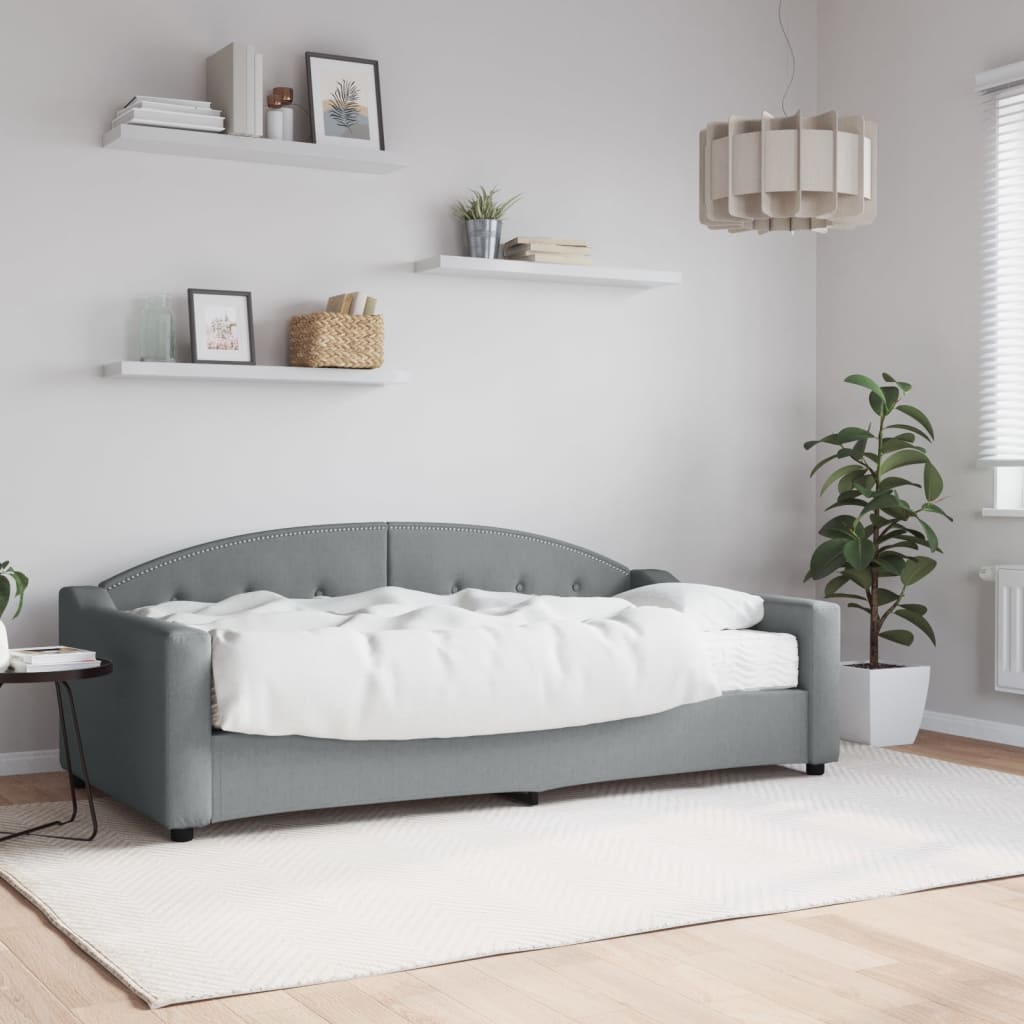 Καναπές Κρεβάτι με Στρώμα Ανοιχτό Γκρι 90 x 200 εκ. Υφασμάτινο