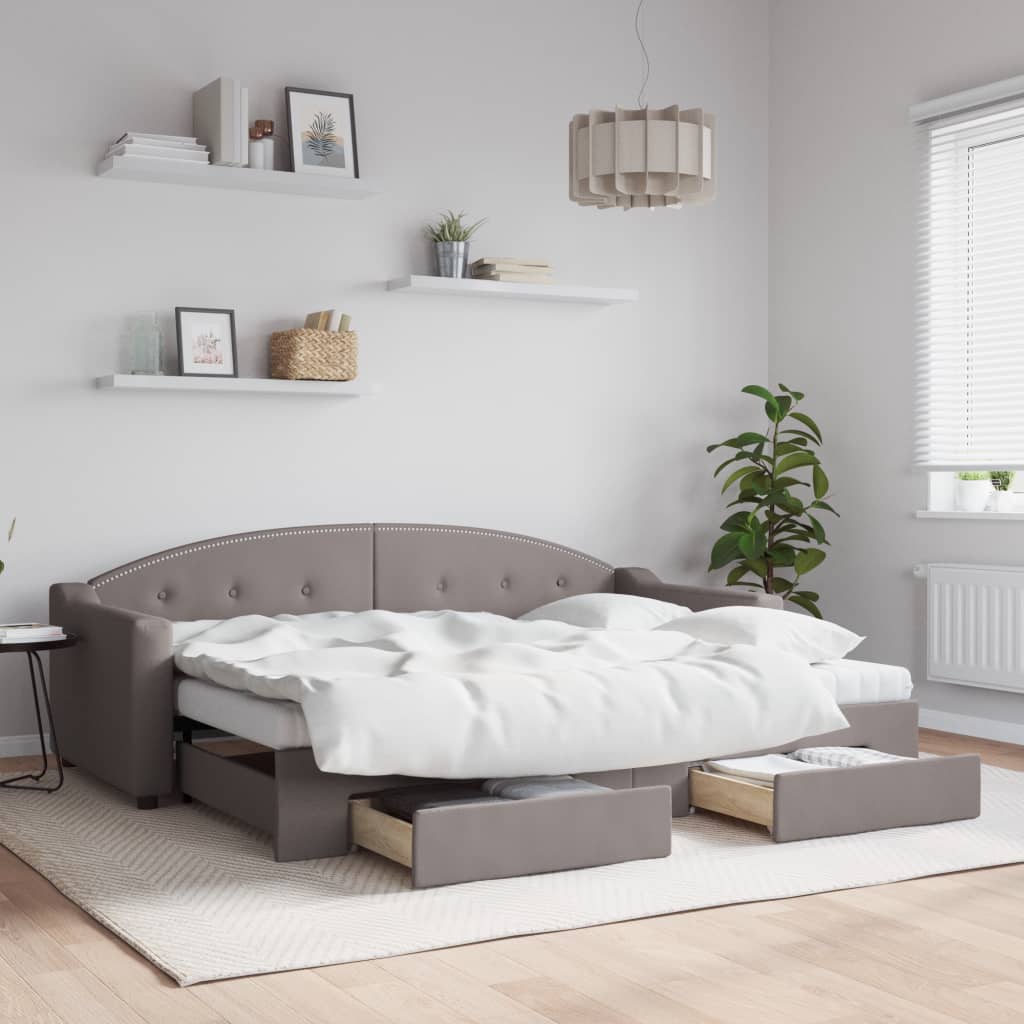 Καναπές Κρεβάτι Συρόμενος Taupe 80x200 εκ. Υφασμάτινος Συρτάρια