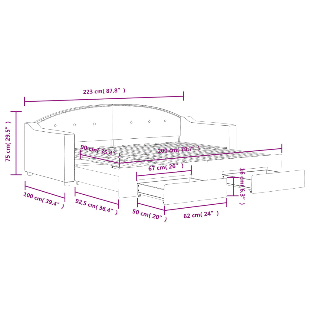 Καναπές Κρεβάτι Συρόμενος Χωρίς Στρώμα Σκ. Γκρι 90x200 εκ.