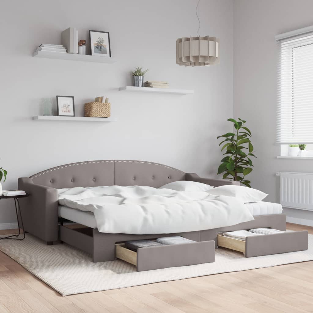 Καναπές Κρεβάτι Συρόμενος Taupe 90x200 εκ. Ύφασμα & Συρτάρια