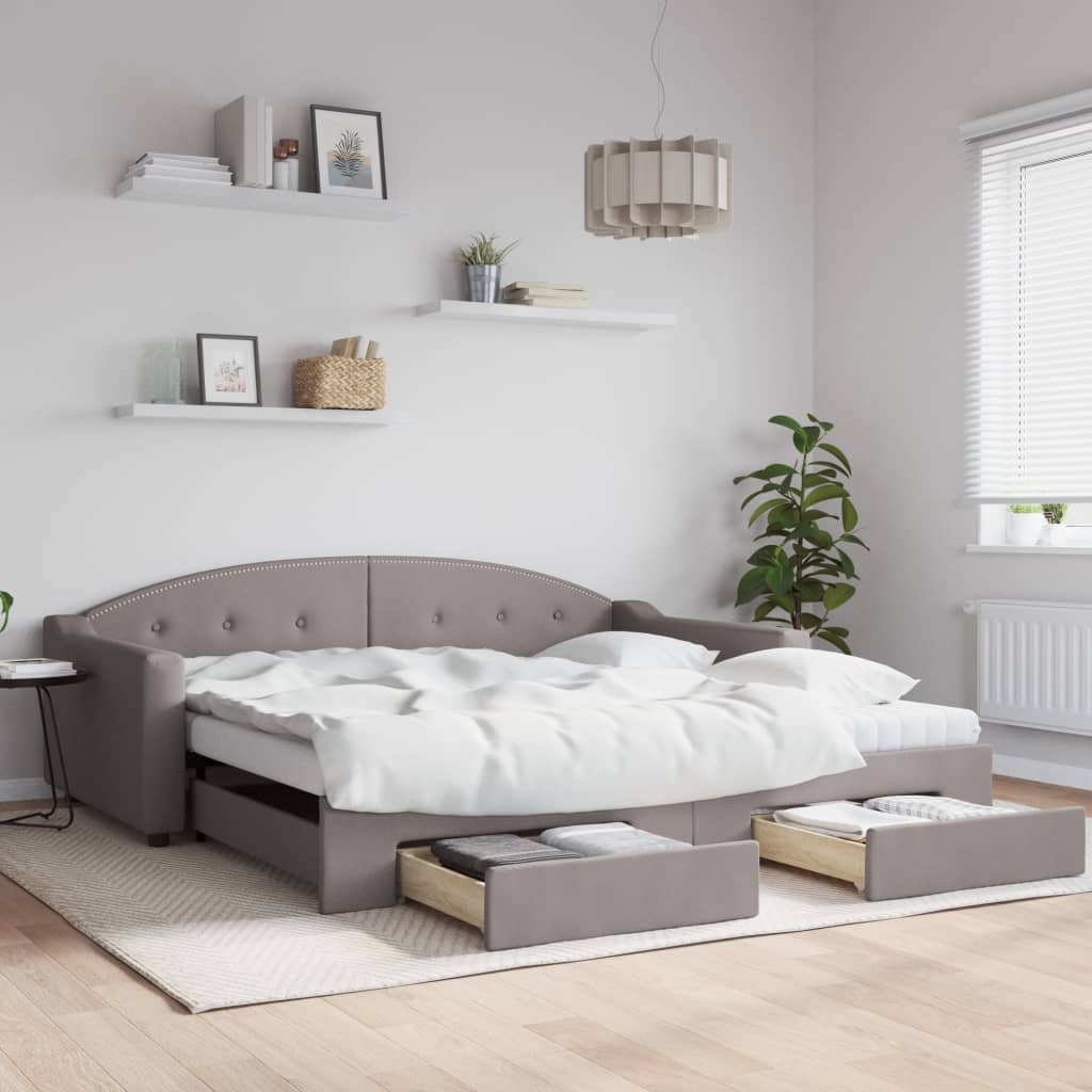Καναπές Κρεβάτι Συρόμενος Taupe 100x200εκ. Υφασμάτινος Συρτάρια