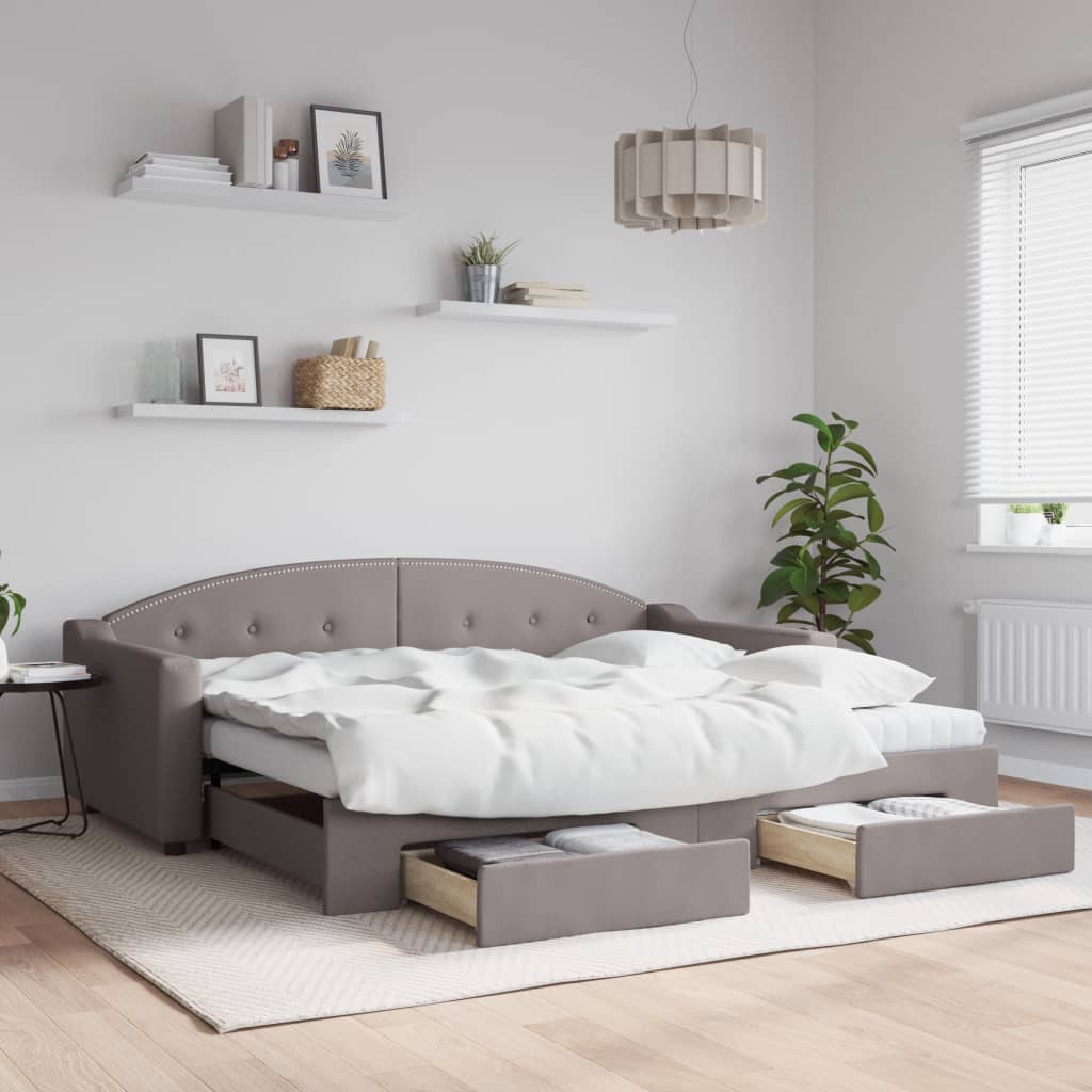 Καναπές Κρεβάτι Συρόμενος Taupe 90x200 εκ. Ύφασμα & Συρτάρια