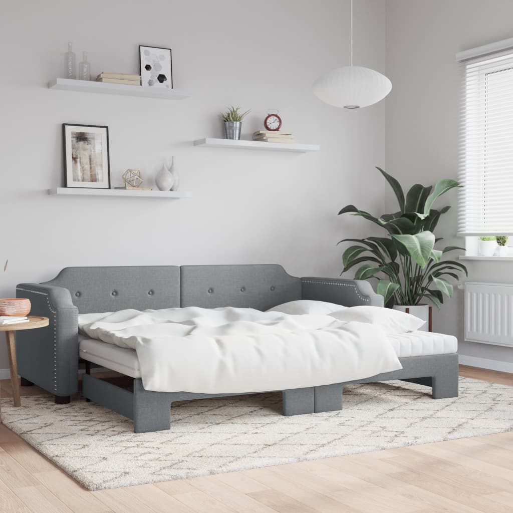 Καναπές Κρεβάτι Συρόμενος Ανοιχτό γκρι 80x200εκ Ύφασμα Στρώματα