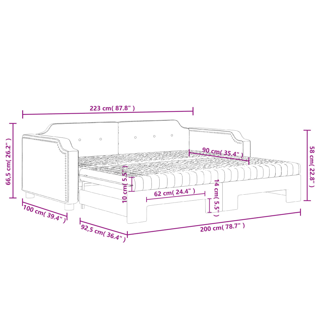 Καναπές Κρεβάτι Συρόμενος Σκούρο γκρι 90x200 εκ Ύφασμα Στρώματα