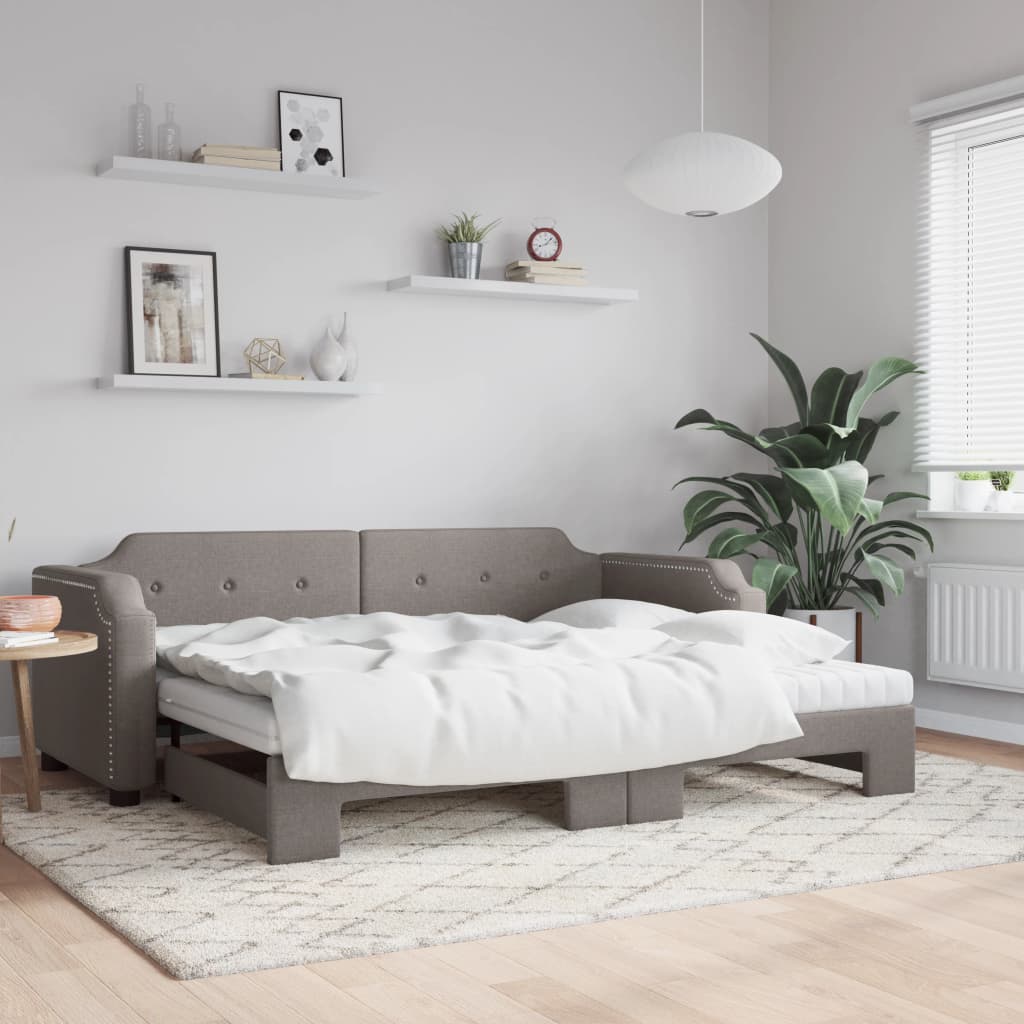 Καναπές Κρεβάτι Συρόμενος Taupe 90x200 εκ. Ύφασμα Στρώματα