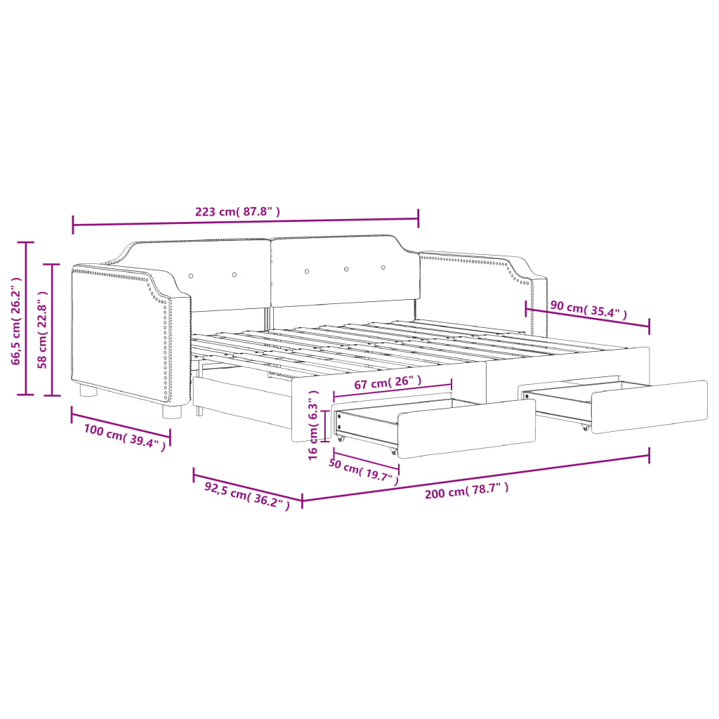 Καναπές Κρεβάτι Συρόμενος Taupe 90x200 εκ. Ύφασμα & Συρτάρια
