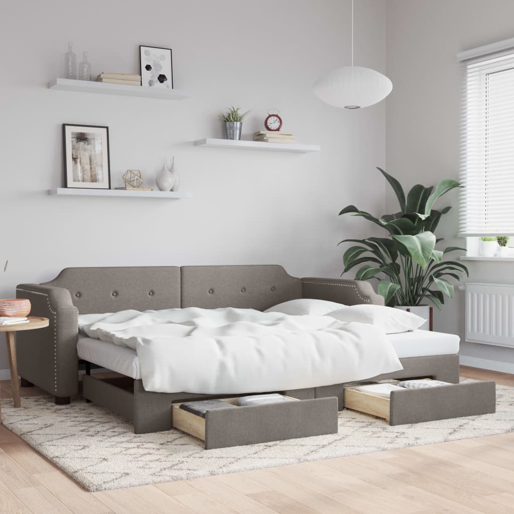 Καναπές Κρεβάτι Συρόμενος Taupe 90x200 εκ. Ύφασμα & Συρτάρια
