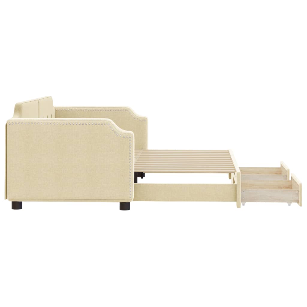 Καναπές Κρεβάτι Συρόμενος Κρεμ 90x200 εκ. Ύφασμα & Συρτάρια