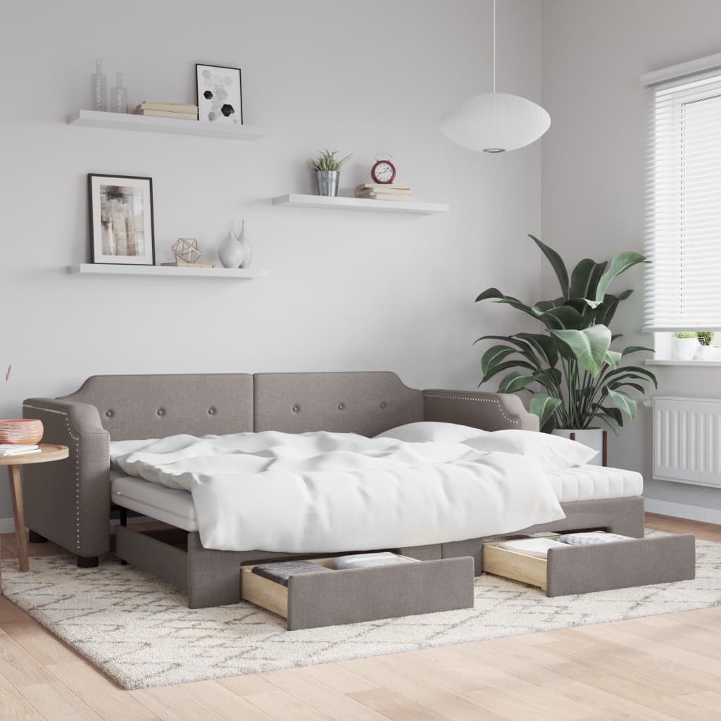 Καναπές Κρεβάτι Συρόμενος Taupe 80x200 εκ. Υφασμάτινος Συρτάρια
