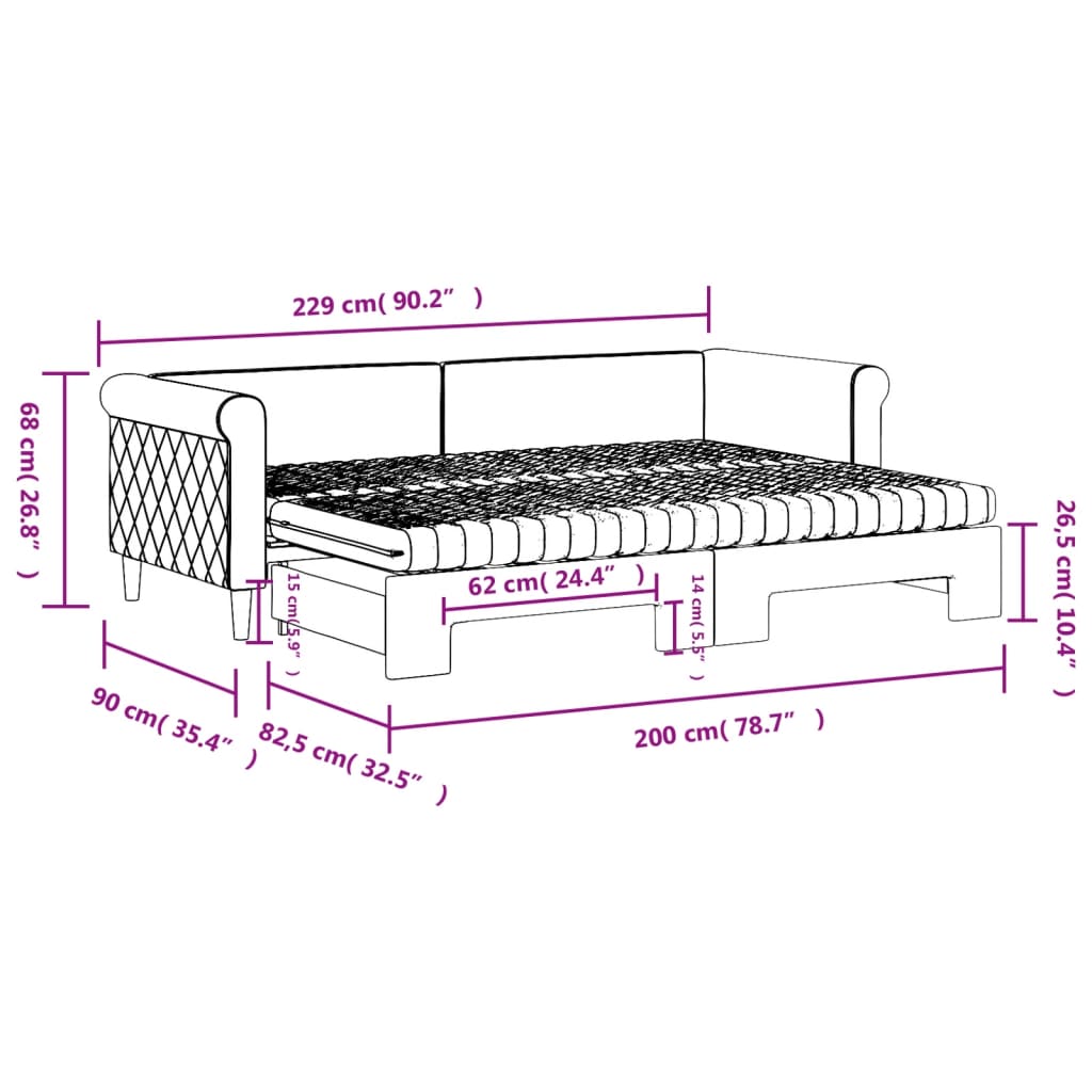 Καναπές Κρεβάτι Συρόμενος Μαύρο 80x200 εκ. Βελούδινος Στρώματα