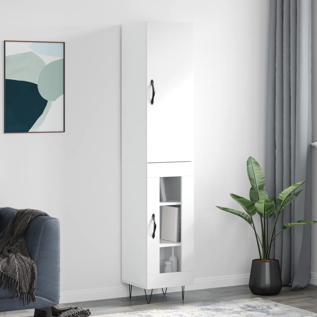 Ντουλάπι Γυαλ. Λευκό 34,5 x 34 x 180 εκ. από Επεξεργασμένο Ξύλο