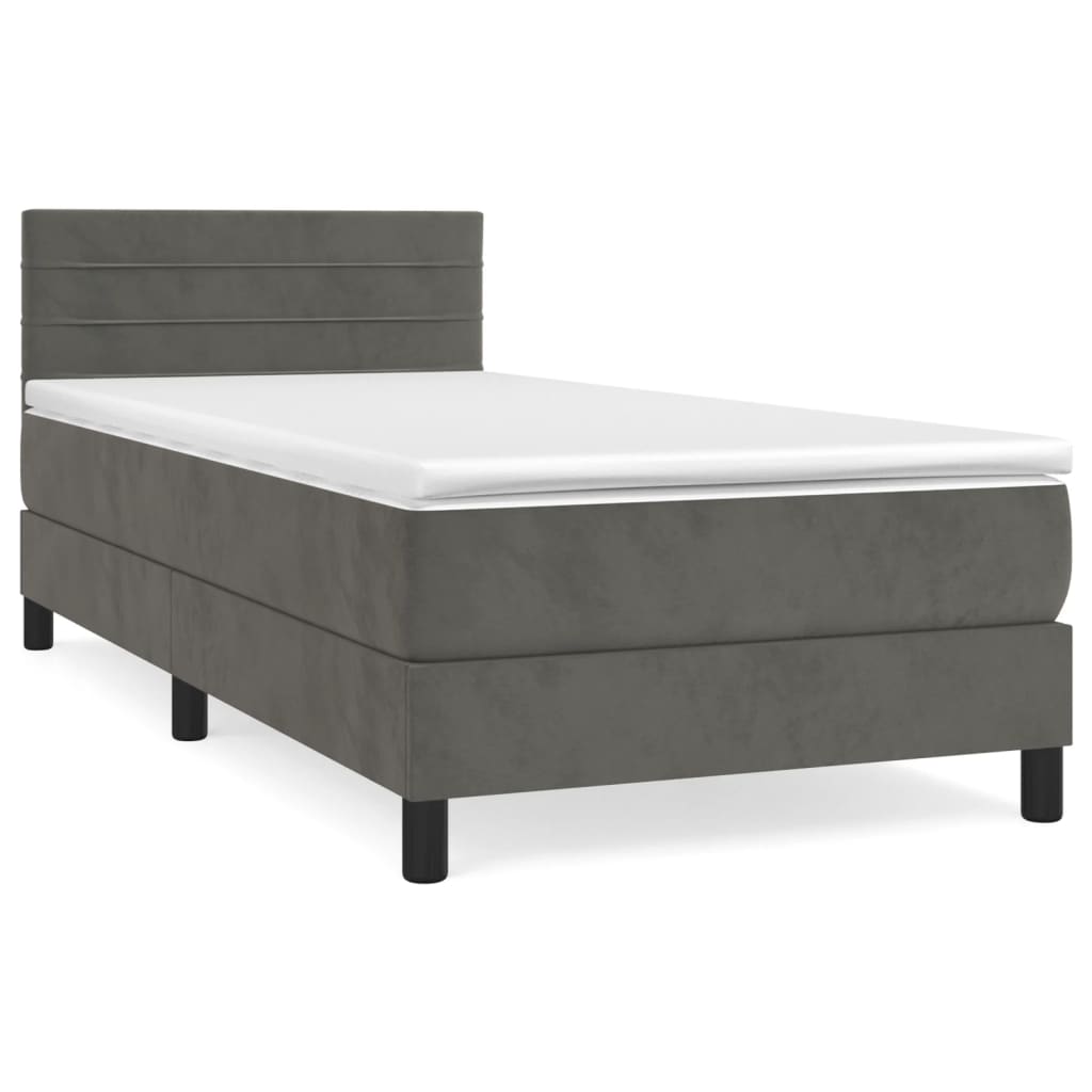 Κρεβάτι Boxspring με Στρώμα Σκούρο Γκρι 90x190 εκ. Βελούδινο