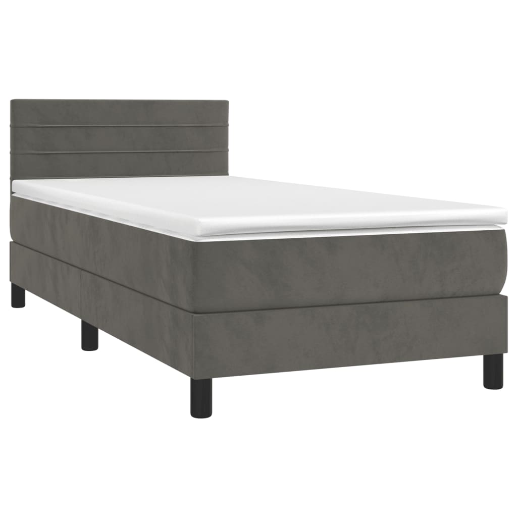 Κρεβάτι Boxspring με Στρώμα Σκούρο Γκρι 90x190 εκ. Βελούδινο