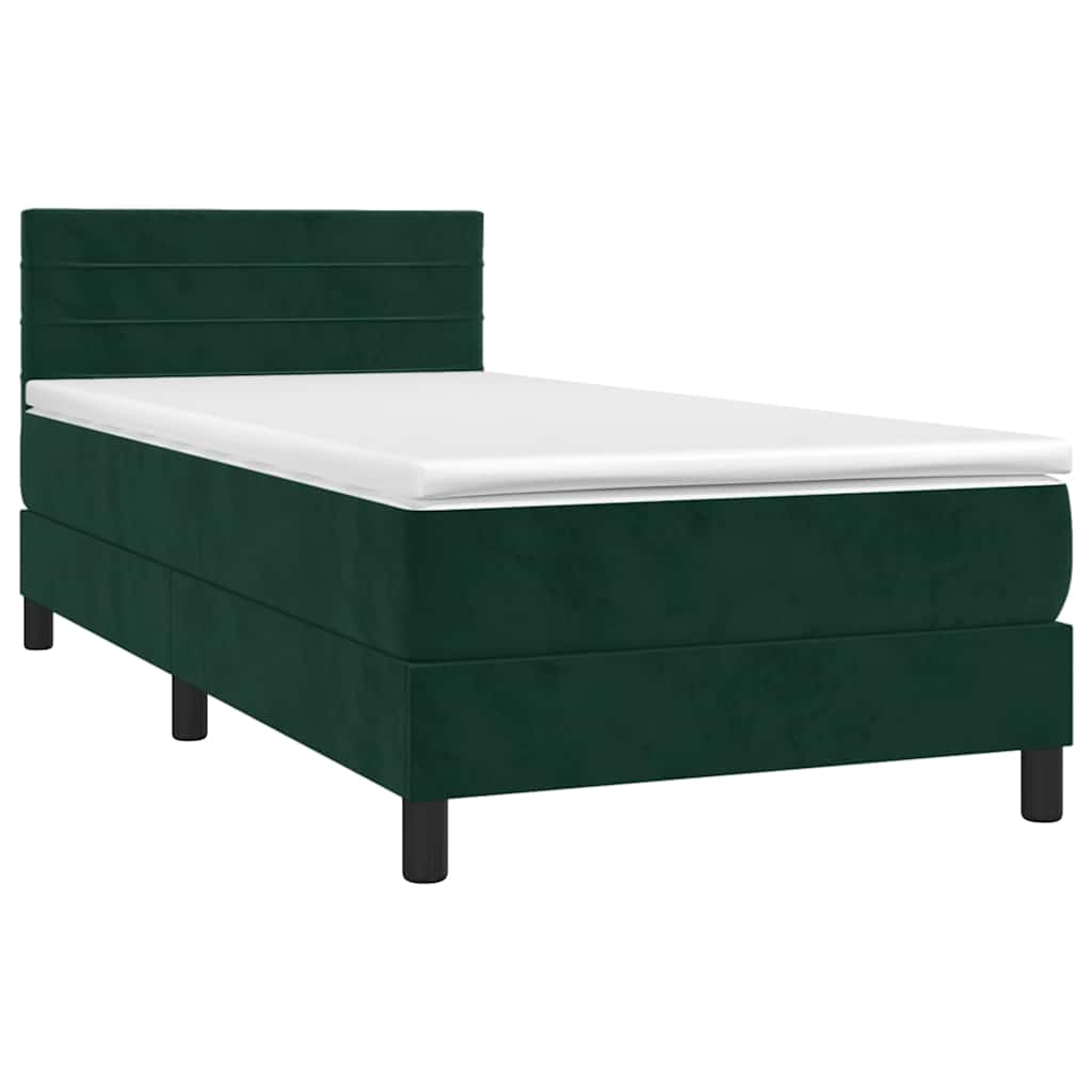 Κρεβάτι Boxspring με Στρώμα Σκούρο Πράσινο 90x200 εκ. Βελούδινο